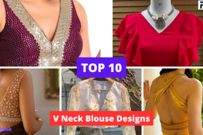V Neck Blouse Designs for a Trendy Look in 2023 Silver Blouse Designs,silver blouse,blouse designs,stylish blouse,women's blouse,party blouse