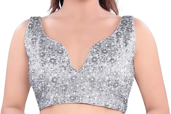 Trending Silver Blouse Designs Silver Blouse Designs,silver blouse,blouse designs,stylish blouse,women's blouse,party blouse